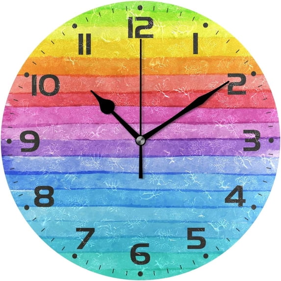 GZHJMY Colorful Striped Watercolor Bright Color Rainbow Print Round/Square/Diamond Acrylic Wall Clock Oil Painting Home Office School Decorative Creative Dual Use Clock Art