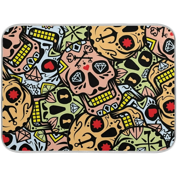 GZHJMY Colors Sugar Skulls Floral Absorbent Dish Drying Mat Microfiber Large Kitchen Countertop Table Protector Multi-Purpose Counter Rack Sink Drainer Pad (16” x 18”)