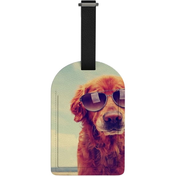GZHJMY Cool Dog Luggage Tags 1 Piece, PU Leather Travel ID Label with Privacy Name Card Cover for Travel Bag Suitcase Decoration