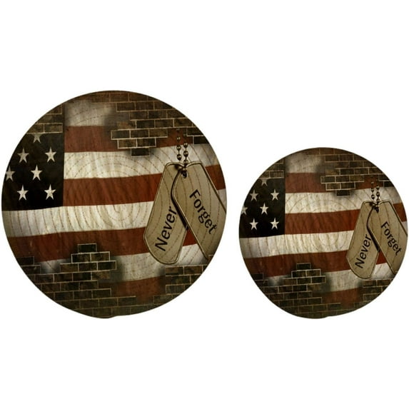 GZHJMY Cotton Retro American Flag Wall 2 Pcs Woven Pot Holder Trivets Set,Round Coasters Placemat for Cooking Baking Hot Dish Pan Pot Bowl Teapot(7/9 Inches)