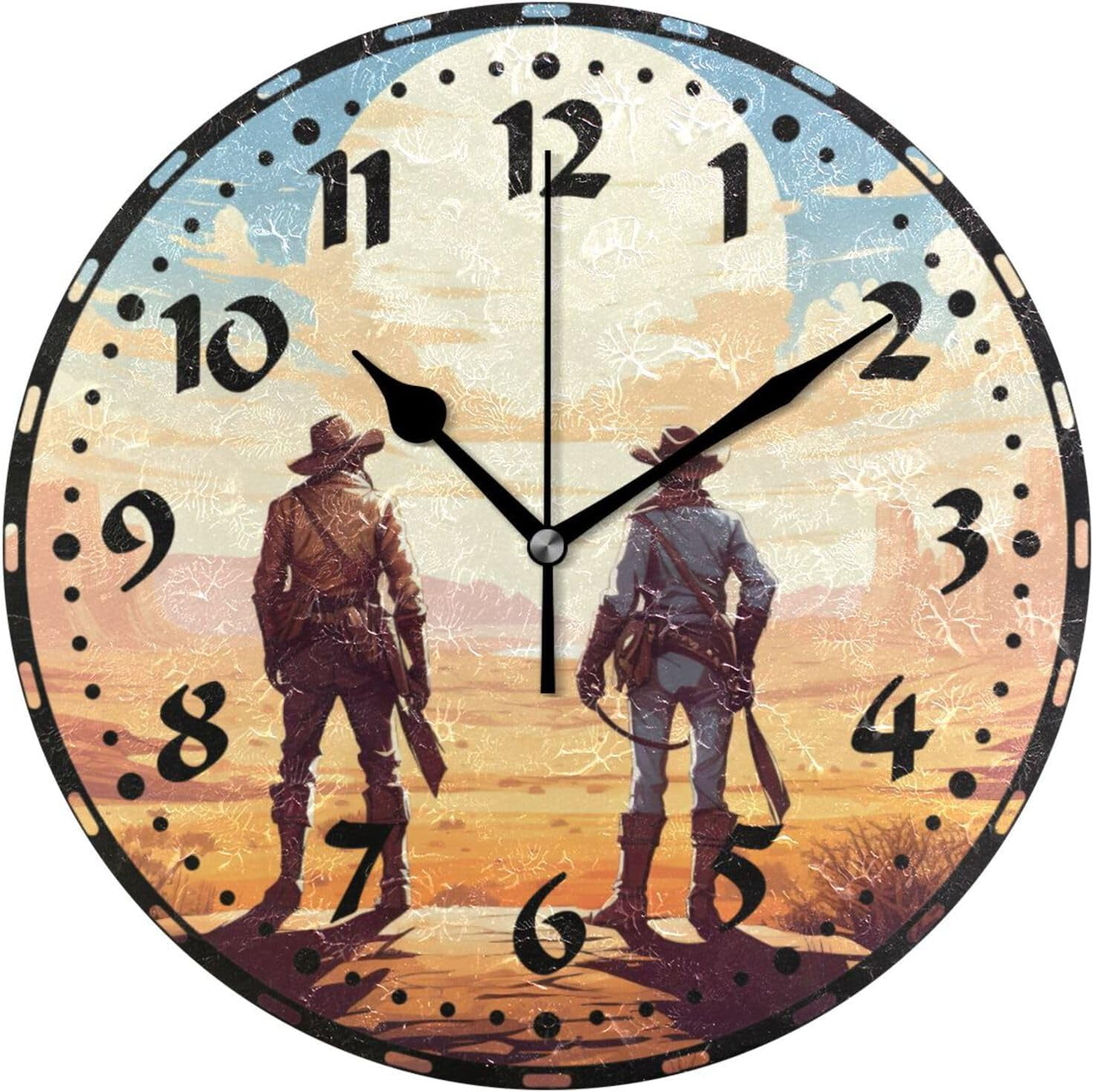GZHJMY Cowboys Pattern Wall Clock, Silent Non Ticking 10 Inch Battery ...