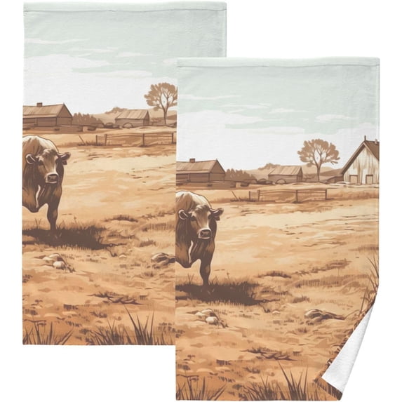 GZHJMY Cows in Countryside Hand Towels Set of 2 Pack - 16 x 28 Inches Extra Absorbent Pure Washcloth Towels, Super Soft Hand Towel for Bathroom, Hotel, Kitchen, Gym