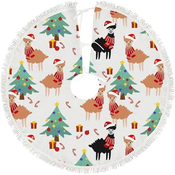 GZHJMY Cute Alpaca in Christmas Christmas Tree Skirt 36" for Indoor Outdoor Holiday Party Office Store Cupboard Decoration
