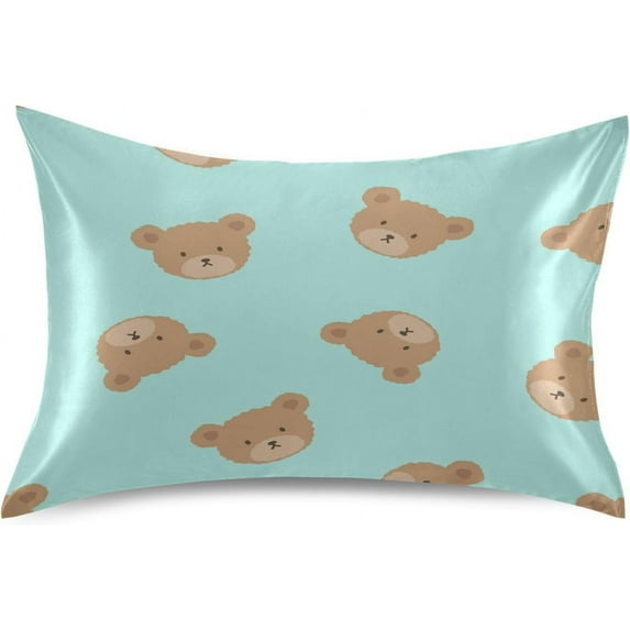 GZHJMY Cute Bear Satin Pillowcase, Soft Breathable Silk Pillow Case with Envelope Closure for Hair and Skin, King Size 40 x 20 Inch Home Decor