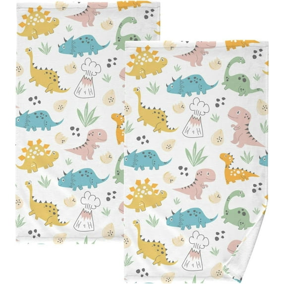 GZHJMY Cute Cartoon Dinosaurs Cotton Towels Set 2 Pcs Absorbent Hand Towel Face Towels Kitchen Towels Bath Towels for Bathroom Laundry Room Kitchen 16 x 28 Inches