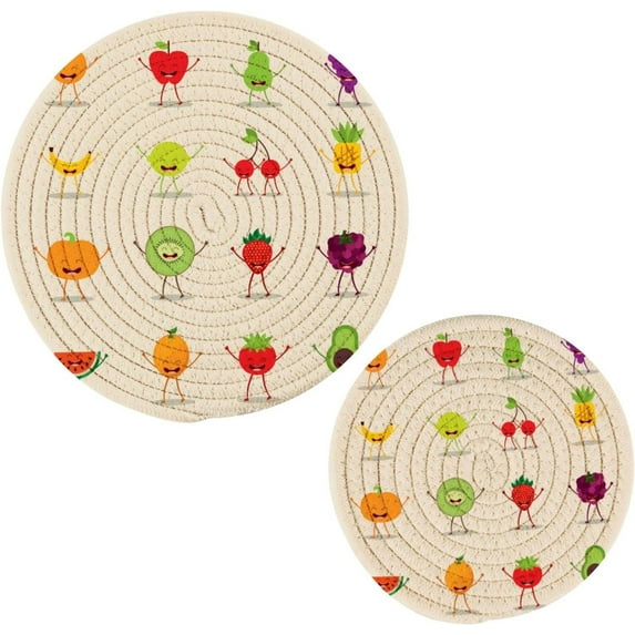 GZHJMY Cute Cartoon Fruit Trivets Pot Holders Set and Placemats Set, Set of 2 Hot Pads, Table Mats for Cooking and Baking, Cotton Braided Hot Pads