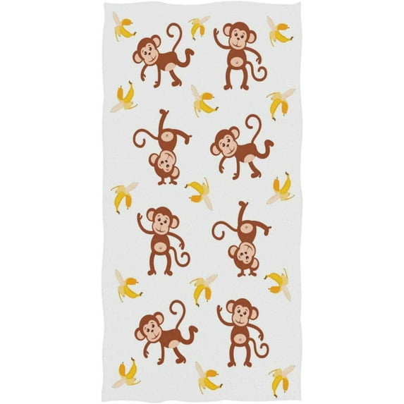 GZHJMY Cute Cartoon Funny Monkey Banana Pattern Soft Highly Absorbent Large Decorative Hand Towels Multipurpose for Bathroom, Hotel, Gym and Spa (16 x 30 Inches)