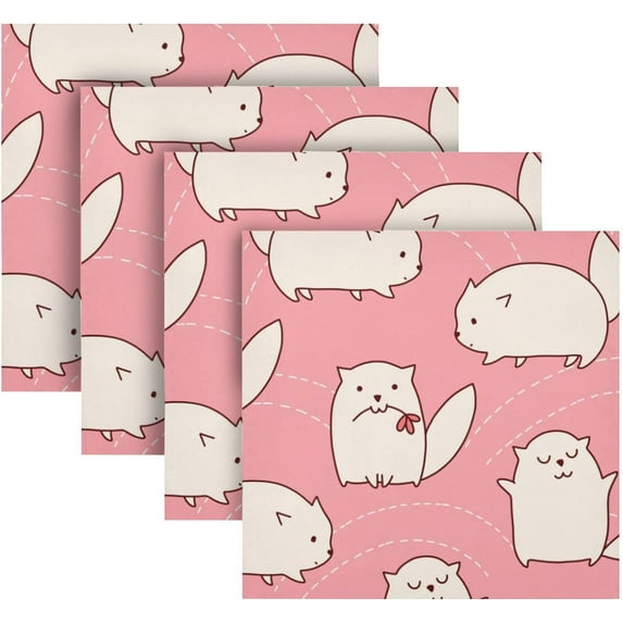 GZHJMY Cute Cat Cloth Napkins Set of 4, Reusable Washable Oversized Table Napkins for Family Wedding Dinner Party Home Decor, 20 Inch Decorative Washcloths