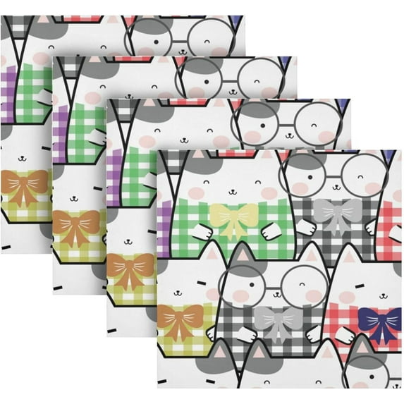 GZHJMY Cute Cat Cloth Napkins Set of 4, Reusable Washable Oversized Table Napkins for Family Wedding Dinner Party Home Decor, 20 Inch Decorative Washcloths