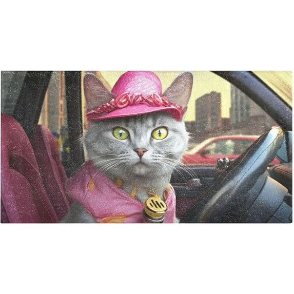 GZHJMY Cute Cat Driver Bathroom Rugs Bath Mat 39 x 20 Inch Non-Slip Extra Soft and Absorbent Shaggy Bath Carpet for Tub, Shower, Bathroom Carpet Runner