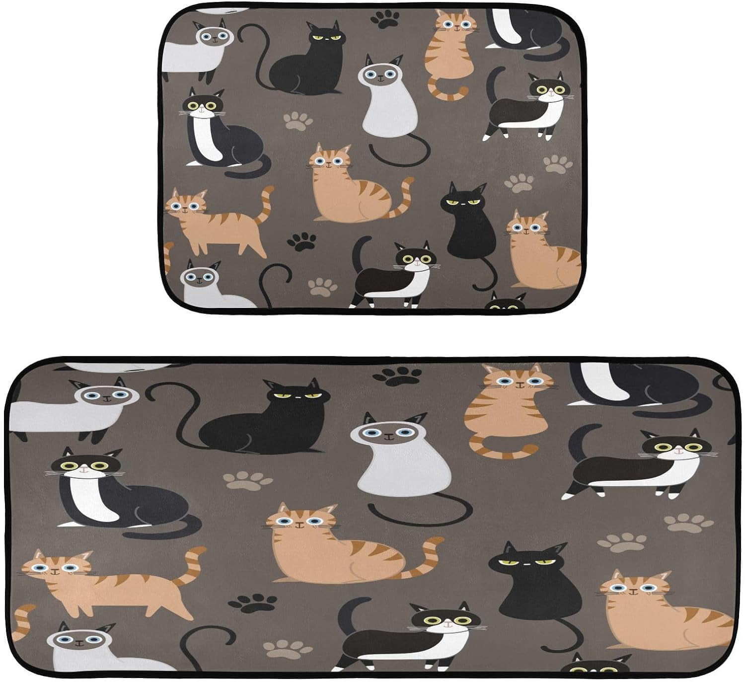 GZHJMY Cute Cat Kitchen Mat Cushioned Anti Fatigue Kitchen Rug Set of 2, Non Slip Waterproof