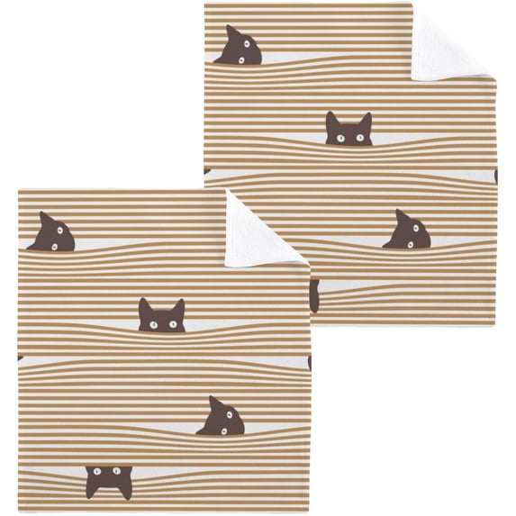 GZHJMY Cute Cat Washcloths 2 Pack, Lightweight Quick Dry Pure Cotton Baby Face Towels, Super Soft Absorbent Reusable Fingertip Towel for Bath Gym Hotel Spa, 12 x 12 Inch