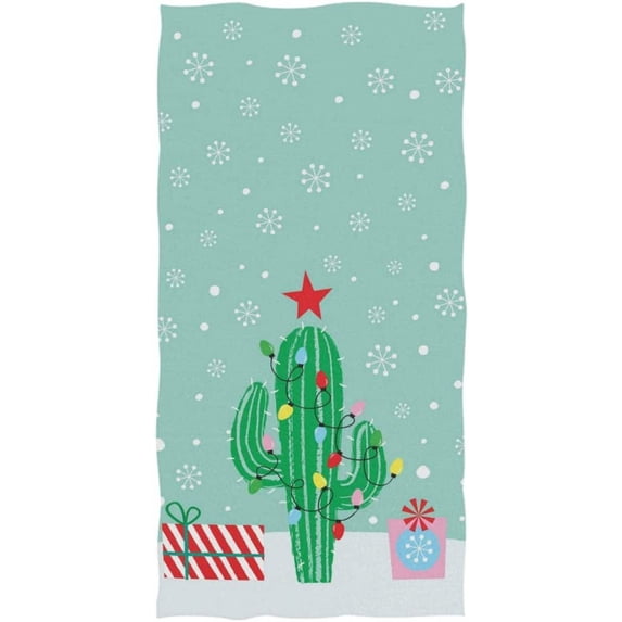 GZHJMY Cute Christmas Cactus with Colors Light Presents Snowflake Soft Highly Absorbent Guest Hand Towel for Bathroom, Hotel, Gym and Spa (16 x 30 Inches)