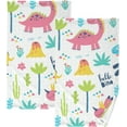 thumbnail image 1 of GZHJMY Cute Dinosaurs Plam Tree Floral Cotton Towels Set 2 Pcs Absorbent Hand Towel Face Towels Kitchen Towels Bath Towels for Bathroom Laundry Room Kitchen 16 x 28 Inches, 1 of 7