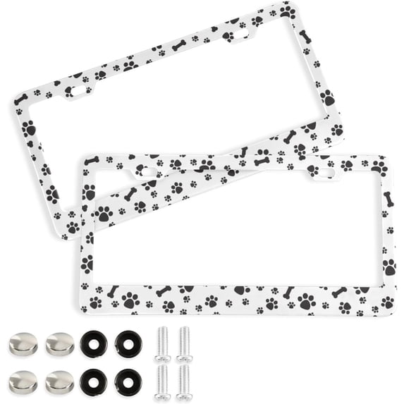 GZHJMY Cute Dog Paw Prints Animal License Plate Frames for Women Men 2 Pcs Personalized Car License Plate Holder with Screw Caps, Elliptical Hole Decorative