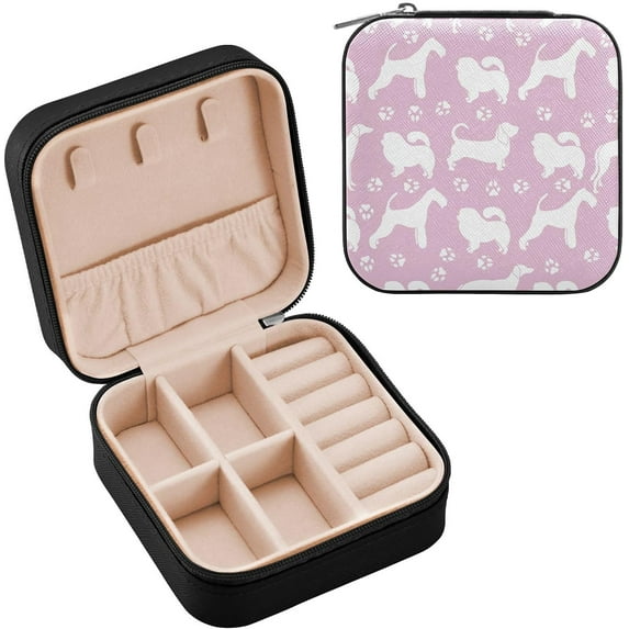 GZHJMY Cute Dog Travel Jewelry Organizer Portable PU Leather Jewelry Box for Womens Earring Necklace Bracelets