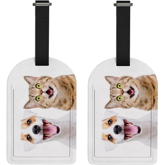 GZHJMY Cute Dog and Cat Luggage Tags Set of 2, PU Leather Travel ID Label with Privacy Name Card Cover for Travel Bag Suitcase Decoration
