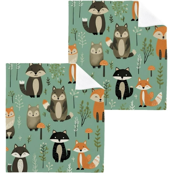 GZHJMY Cute Fox Animal Cotton Washcloths Set of 4, 12"x12" Super Soft Absorbent Wash Cloths Bathroom Face Cloths Fingertip Towels for Gym Hotel and Spa