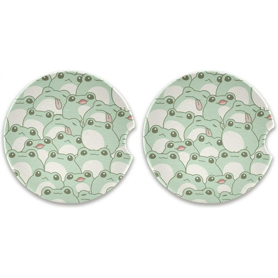 GZHJMY Cute Frog Car Cup Holder Coaster Anti Slip Car Coasters Drink Coaster Cute Auto Interior Accessories for Women & Men 2.5"(2 Pack) Cup Coasters