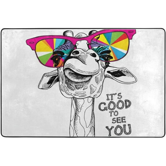 GZHJMY Cute Giraffe Rainbow Summer Hello Welcome Area Rug Cover Runner Floor Mat Carpet for Kids Boys Girls Bedroom Kitchen Office 60x39 inch or 5x3 Feet Carpet Runner