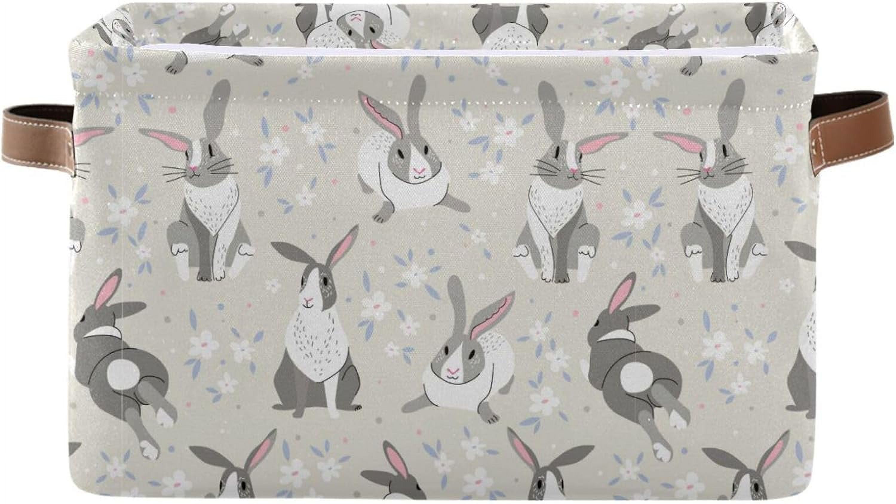 GZHJMY Cute Gray Rabbit Foldable Canvas Storage Bin, Sturdy Fabric 
