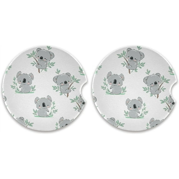 GZHJMY Cute Koala Car Coaster for Cup Holders, 2 Pack Absorbent Ceramic Car Universal Vehicle Non-Slip Car Cup Holder Coaster Cup Coasters