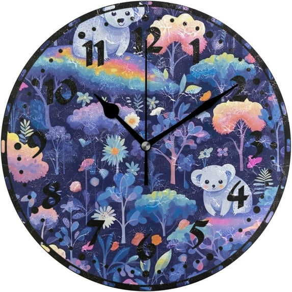 GZHJMY Cute Koala Pattern Wall Clock, PVC Silent Non Ticking 10 Inch Battery Operated Wall Clocks, Easy to Read Clock for Home Kitchen Living Room Bathroom Office Decor