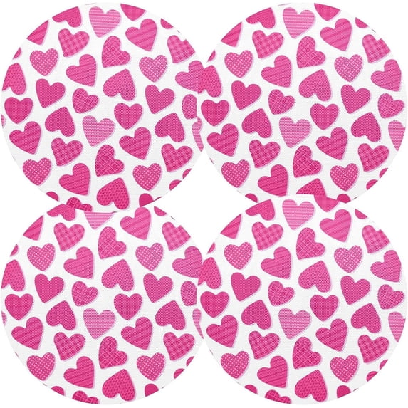 GZHJMY Cute Love Heart Placemats 4Pcs,Holidays PVC Weave Place Mats Table Mats Non-Slip Easy to Clean for Home Kitchen BBQ Party Table Decor,15.4"