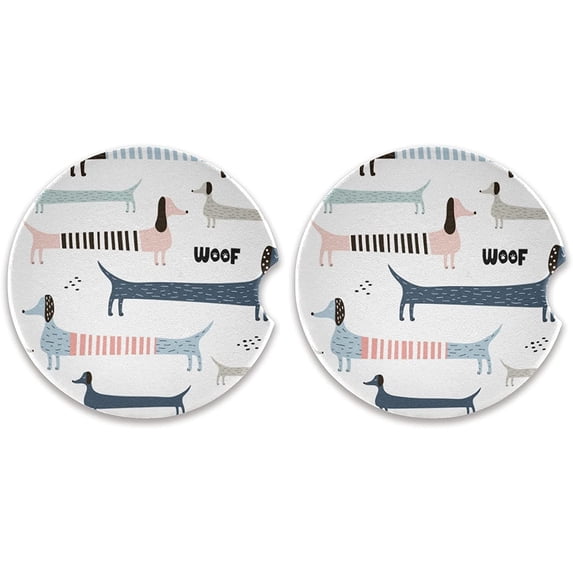 GZHJMY Cute Navy Blue Dachshund Car Coasters-2 Pack, Absorbent Ceramic Coasters for Auto,Drink Cup Holder Coasterswith A Finger Notch for Easy Removal