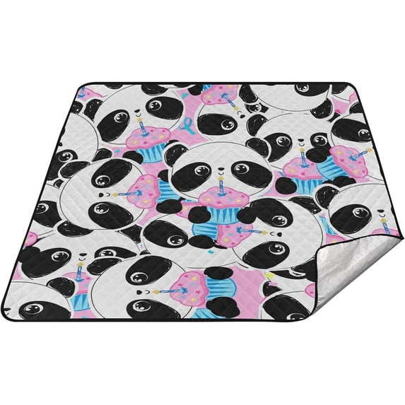 GZHJMY Cute Panda Large Picnic & Outdoor Beach Blanket, Waterproof Foldable Sandproof 3-Layer Picnic Mat for Camping,Hiking,Travel,Park,Concerts,78"X 78"