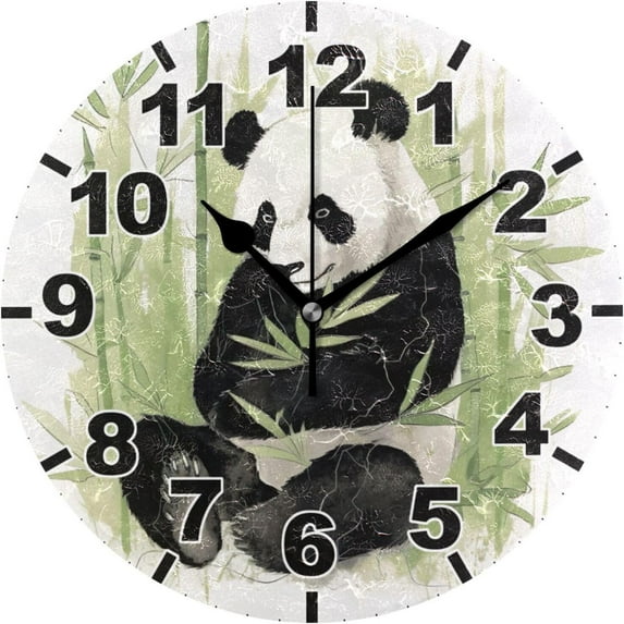 GZHJMY Cute Panda Round PVC Wall Clock, Battery Operated Silent Non Ticking Desk Clock for Home Bedroom Kitchen Office School Decor Wall Clock 9.9 Inch