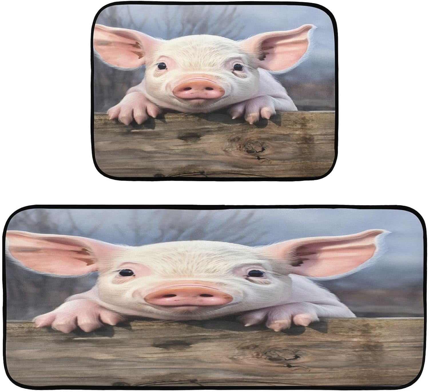 GZHJMY Cute Pig Kitchen Rug Set of 2 Non Slip Washable Cushioned Anti