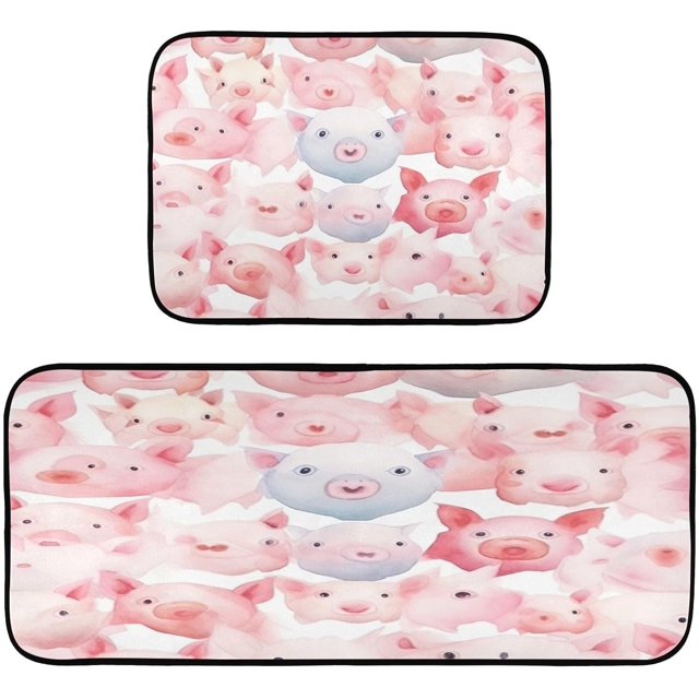 GZHJMY Cute Pig Kitchen Rug Set of 2 Non Slip Washable Cushioned Anti