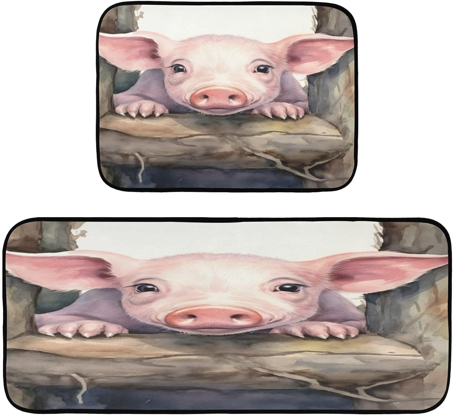 GZHJMY Cute Pig Kitchen Rug Set of 2 Non Slip Washable Cushioned Anti