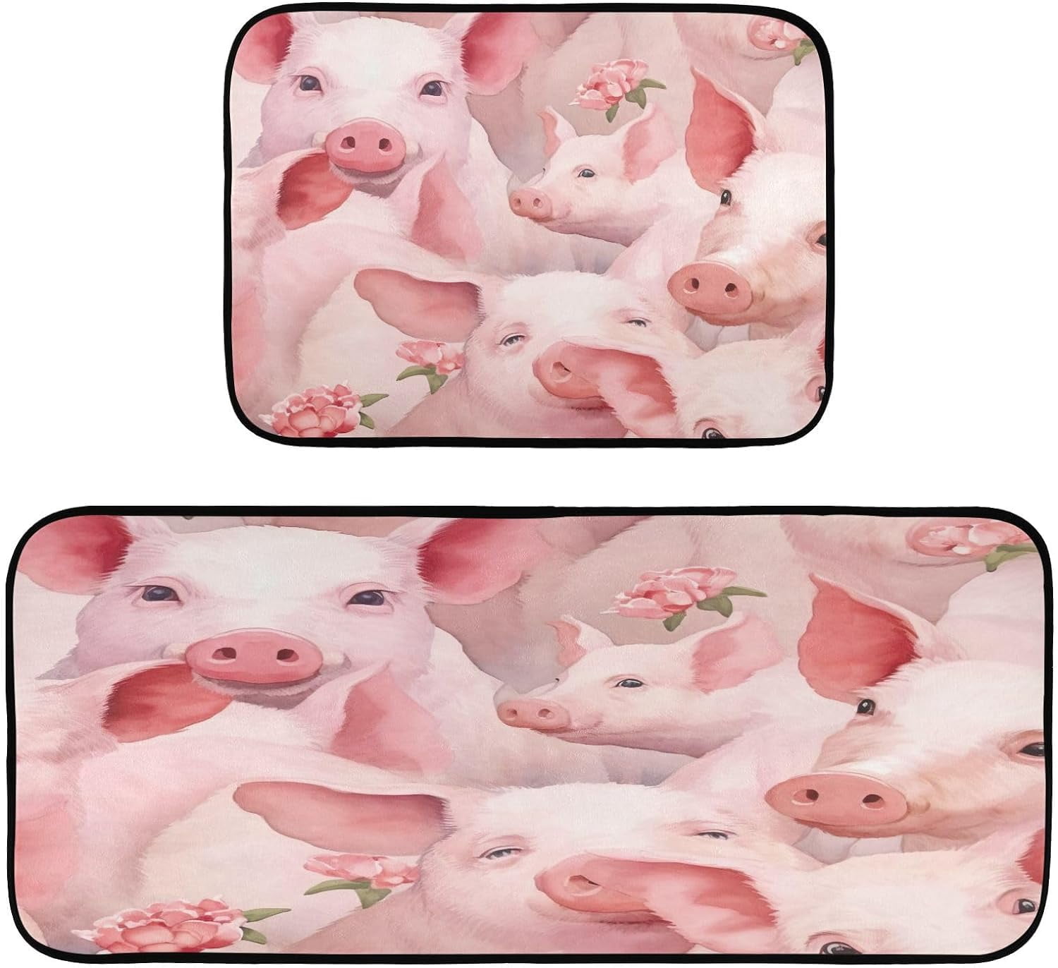 GZHJMY Cute Pig Kitchen Rug Set of 2 Non Slip Washable Cushioned Anti ...