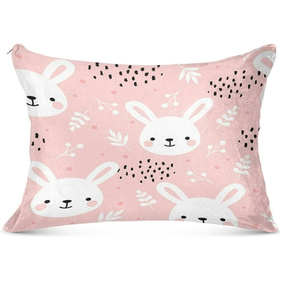 GZHJMY Cute Pink Rabbit Zippered Velvet Pillowcases,Super Soft and Cozy Luxury Plush Pillow Case Bed Pillow Pillowcases,Queen Size 20x30 in Home Decor