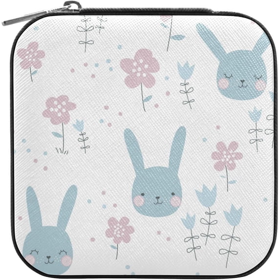 GZHJMY Cute Rabbit Mini Jewelry Box, Portable Leather Travel Small Jewelry Organizer Case for Earring, Necklace, Rings, Bracelets