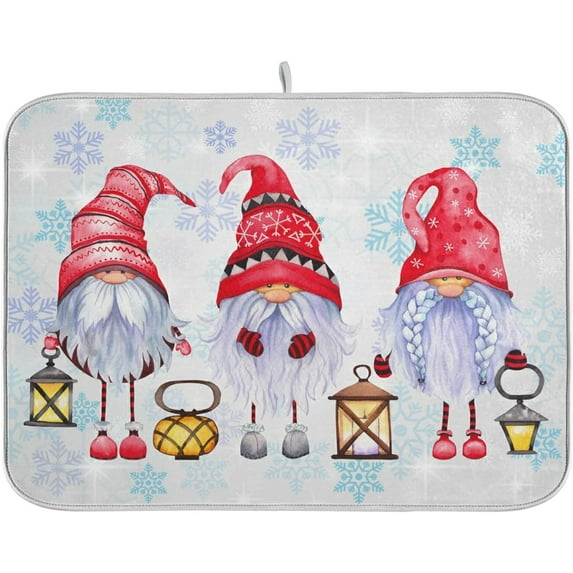 GZHJMY Cute Scandinavian Christmas Gnomes Absorbent Dish Drying Mat Microfiber Large Kitchen Countertop Table Protector Multi-Purpose Counter Rack Sink Drainer Pad (16” x 18”)