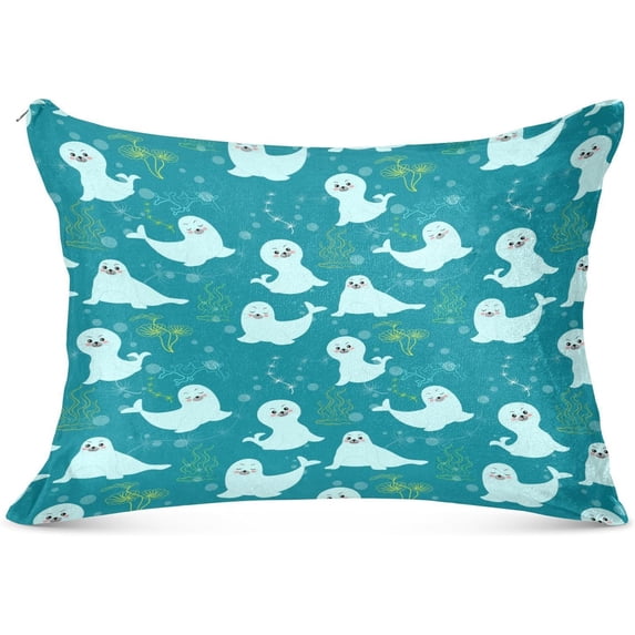 GZHJMY Cute Sea Lion Seaweed Zippered Velvet Pillowcases,Super Soft and Cozy Luxury Plush Pillow Case Bed Pillow Pillowcases,King Size 20x40 in Home Decor