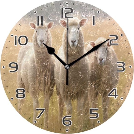 GZHJMY Cute Sheeps Clock Silent Round PVC Wall Clock Non Ticking Battery Device Clocks Creative Decoration Wall Clock for Living Room Bedroom Office Kitchen