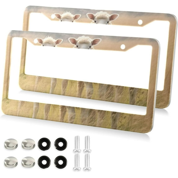 GZHJMY Cute Sheeps License Plate Frames 2 Pack Aluminum License Plate Holder Universal Car License Plate Covers with Screw Caps Decorative
