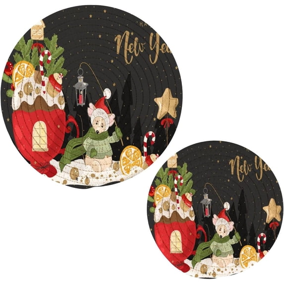 GZHJMY Cute Trivets Pot Holders Set of 2, Hot Pads, Table Mats,Placemats Set for Cooking and Baking, Cotton Braided Hot Pads, 7.09"+9.45"
