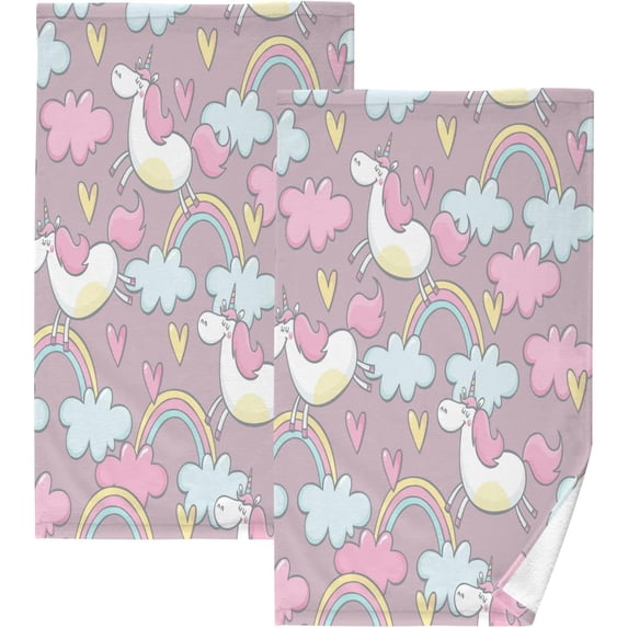 GZHJMY Cute Unicorn Print Pure Cotton Hand Towels for Bath Decorative Guest Towels Fingertip Towels for Bathroom Spa Gym, 2-Piece, 16 x 28 inches(118)