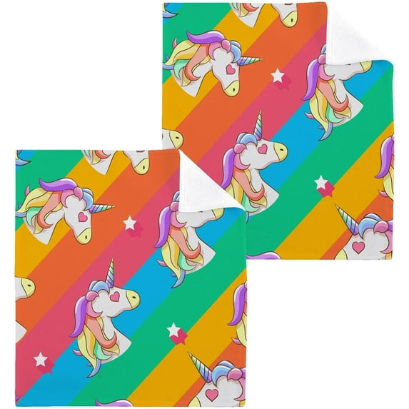 GZHJMY Cute Unicorn Wash Cloth Set of 2, 12 x 12 Inch Cotton Baby Washcloths Absorbent and Super Soft Feel Fingertip Towel Face Towels for Bathroom, Gym, Spa