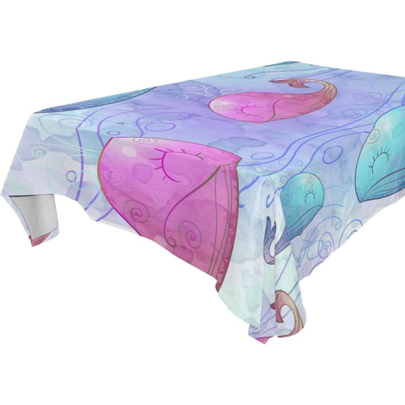 GZHJMY Cute Whale Rectangle Tablecloth, Waterproof Stain Wrinkle Resistant Washable Polyester Table Cover for Picnic Dinner Holiday Kitchen Party Decor, 60 x 120 in Home Decor