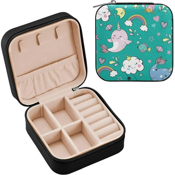 GZHJMY Cute Whale Unicorn Small Jewelry Box, Travel Portable Square Jewelry Case for Ring, Pendant, Earring, Necklace Organizer Storage Holder Boxes