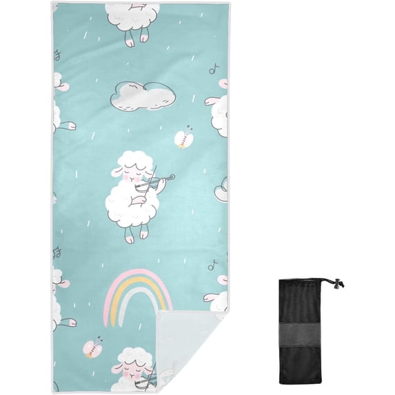 GZHJMY Cute White Lamb Beach Towel Super Soft Microfiber Sand Free Beach Towels, Oversized Camping Pool Towel, Lightweight, Breathable & Quick Dry Towels, 31x71in Bath Towels