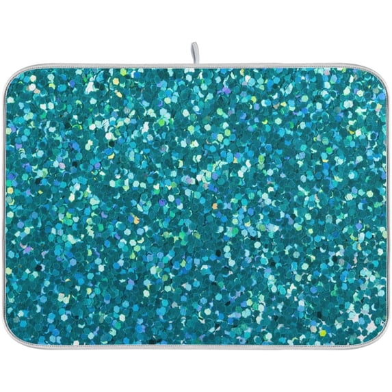 GZHJMY Cyan Glitter Texture Dish Drying Mat for Kitchen Counter,Super Quick Absorbent Composite Sponge Dish Drying Pad,Heat Resistant Non-Slip Rack Tableware Mat (16x18Inch)for Dishes Coffee Machine