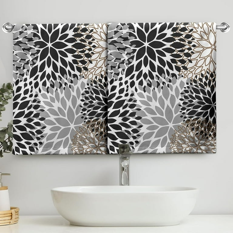 GZHJMY Dahlia Floral Hand Towels Geometric Flowers Kitchen Towels Brown Black Gray Dish Towel Soft Decorative Tea Towel Absorbent Portable Durable Towel Set for Bathroom Kitchen Decor Hotel Farmhouse ...