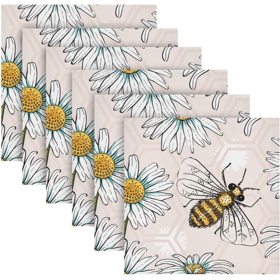 GZHJMY Daisy Bee Cloth Napkins Washable Reusable Polyester Dinner Napkins 20 x 20 Inch for Home Weddings Parties Holiday Table Napkins Set of 1